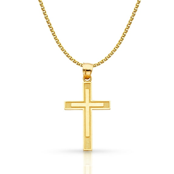 Ioka-14K Yellow Gold Cross Pendant with 1.5mm Flat Open Wheat Chain Chain Necklace - 16"