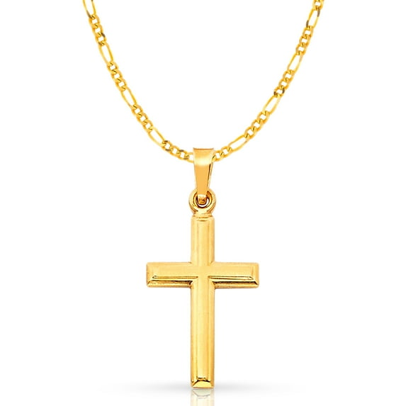 Ioka-14K Yellow Gold Cross Pendant with 1.9mm Figaro 3+1 Chain Chain Necklace - 18"