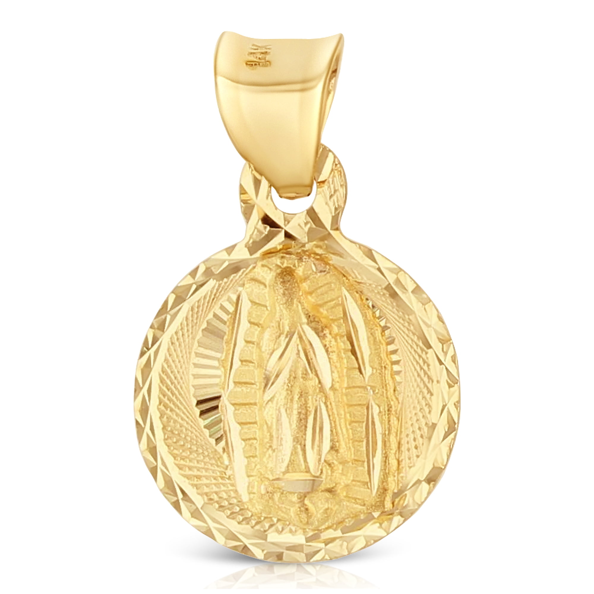 Ioka-14K Yellow Gold Diamond Cut Our Lady of Guadalupe Stamp Religious ...