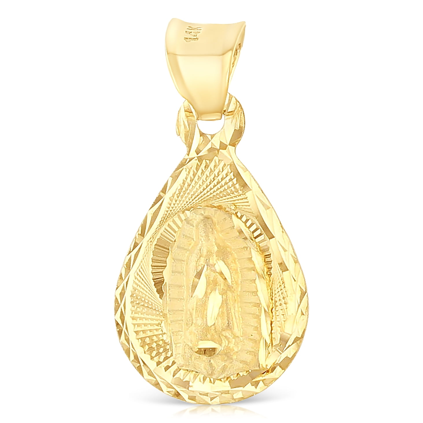 Ioka-14K Yellow Gold Diamond Cut Our Lady of Guadalupe Stamp Religious ...