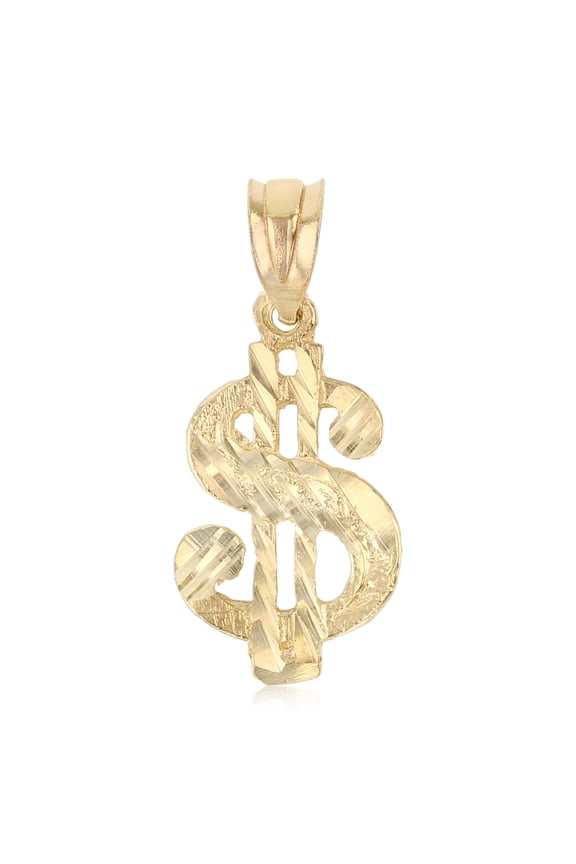 -14K Yellow Gold Dollar Sign Charm Pendant For Necklace or Chain