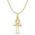 thumbnail image 1 of Ioka-14K Yellow Gold Egyptian Ankh Cross Pendant with 1.5mm Flat Open Wheat Chain Chain Necklace - 16", 1 of 4