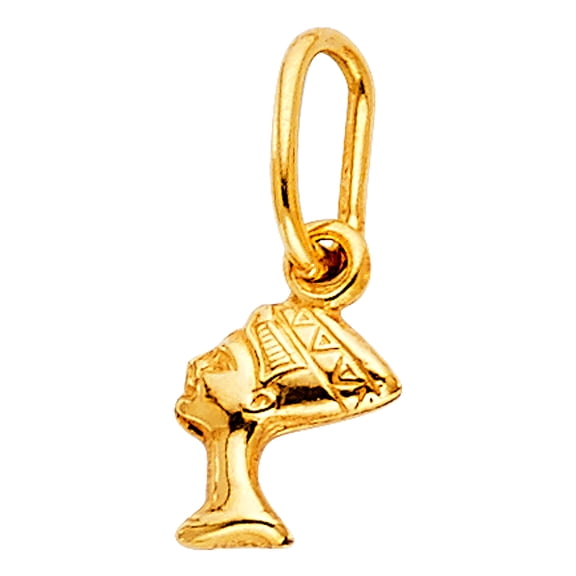 Ioka-14K Yellow Gold Egyptian Queen Pharoah Nefertiti Charm Pendant For Necklace or Chain