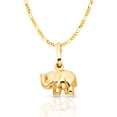 thumbnail image 1 of Ioka-14K Yellow Gold Elephant Strength & Luck Charm Pendant with 1.2mm Figaro 3+1 Chain Necklace - 22", 1 of 6
