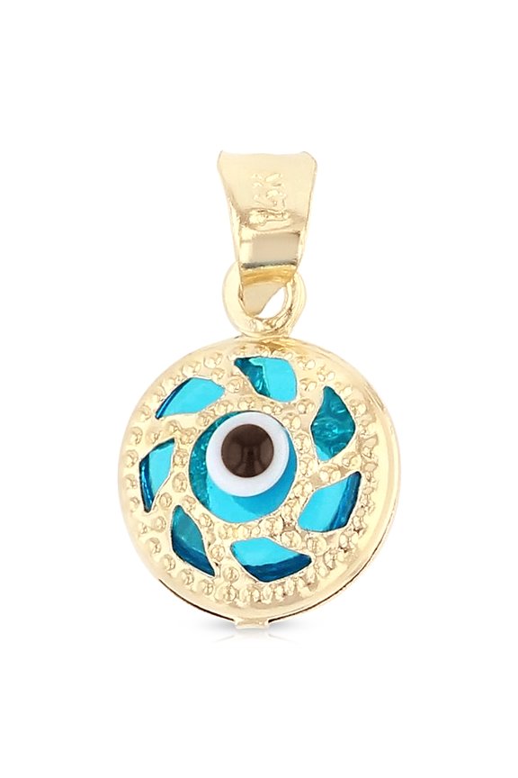 -14K Yellow Gold Evil Eye Charm Pendant For Necklace or Chain