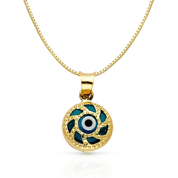 Ioka-14K Yellow Gold Evil Eye Charm Pendant with 0.8mm Box Chain Necklace - 24"