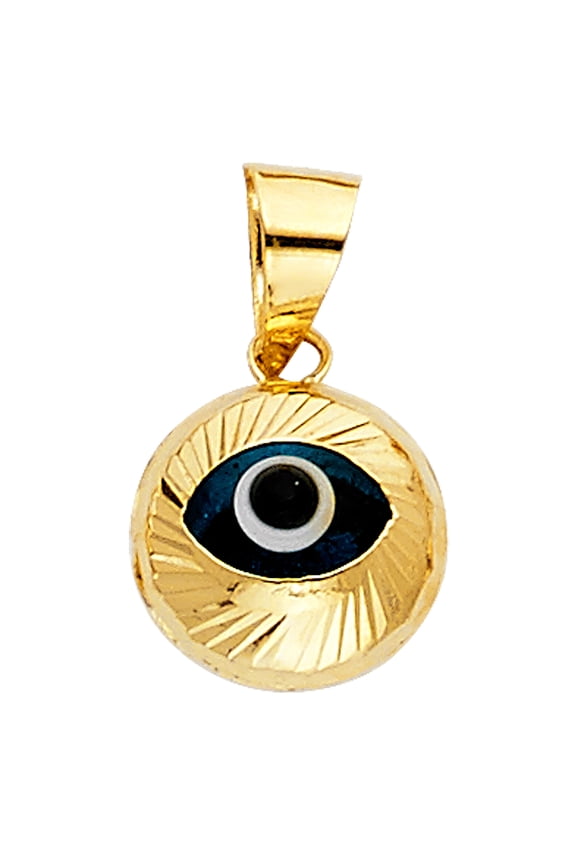 -14K Yellow Gold Evil Eye Fluted Round Charm Pendant For Necklace or Chain
