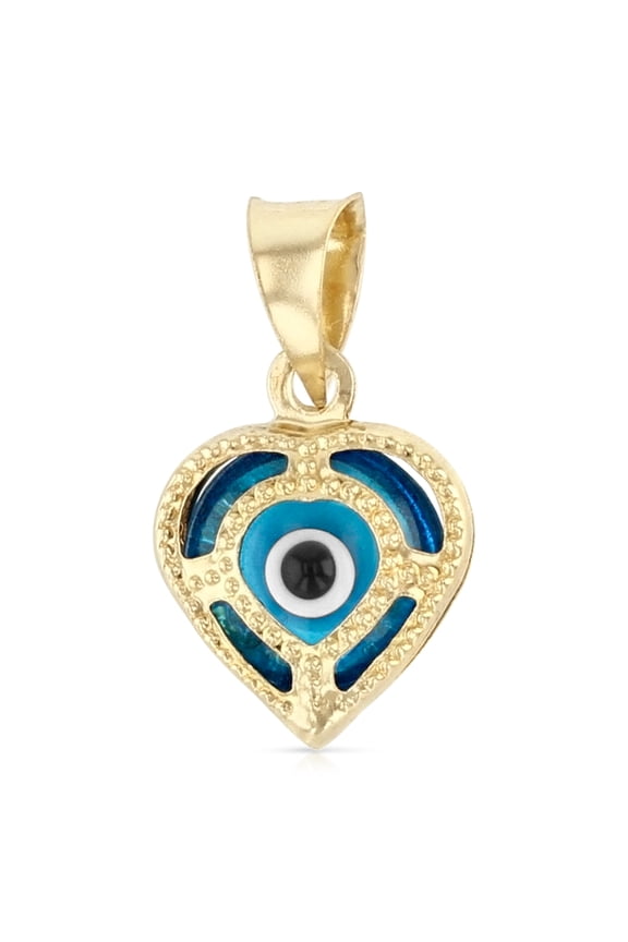 -14K Yellow Gold Evil Eye Heart Charm Pendant For Necklace or Chain