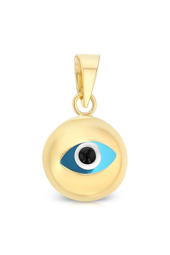 -14K Yellow Gold Evil Eye Round Charm Pendant For Necklace or Chain