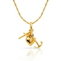 Ioka-14K Yellow Gold Faith, Hope, and Charity Lucky Charm Pendant with 0.9mm Singapore Chain Necklace - 18"