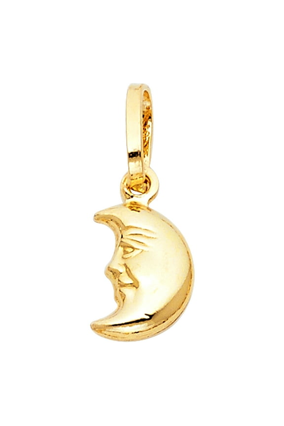 -14K Yellow Gold Half Moon Face Charm Pendant For Necklace or Chain