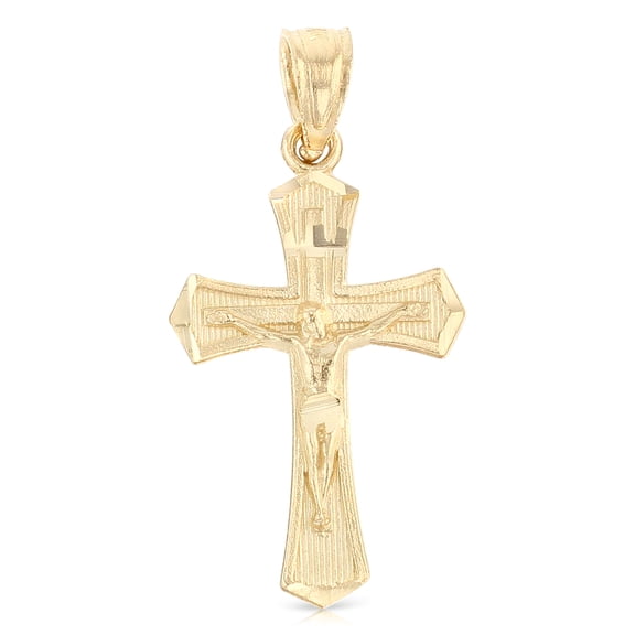 Ioka-14K Yellow Gold Jesus Crucifix Cross Religious Charm Pendant For Necklace or Chain