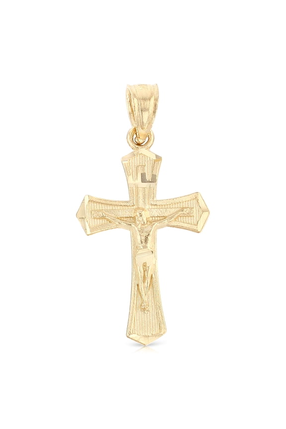 -14K Yellow Gold Jesus Crucifix Cross Religious Charm Pendant For Necklace or Chain