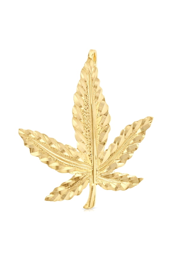 -14K Yellow Gold Marijuana Leaf Charm Pendant For Necklace or Chain