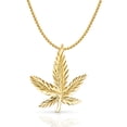 thumbnail image 1 of Ioka-14K Yellow Gold Marijuana Leaf Charm Pendant with 1.4mm Flat Open Wheat Chain Necklace - 18", 1 of 4