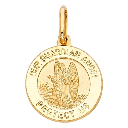 Ioka-14K Yellow Gold Our Guardian Angel Protect Us Religious Charm Pendant For Necklace or Chain