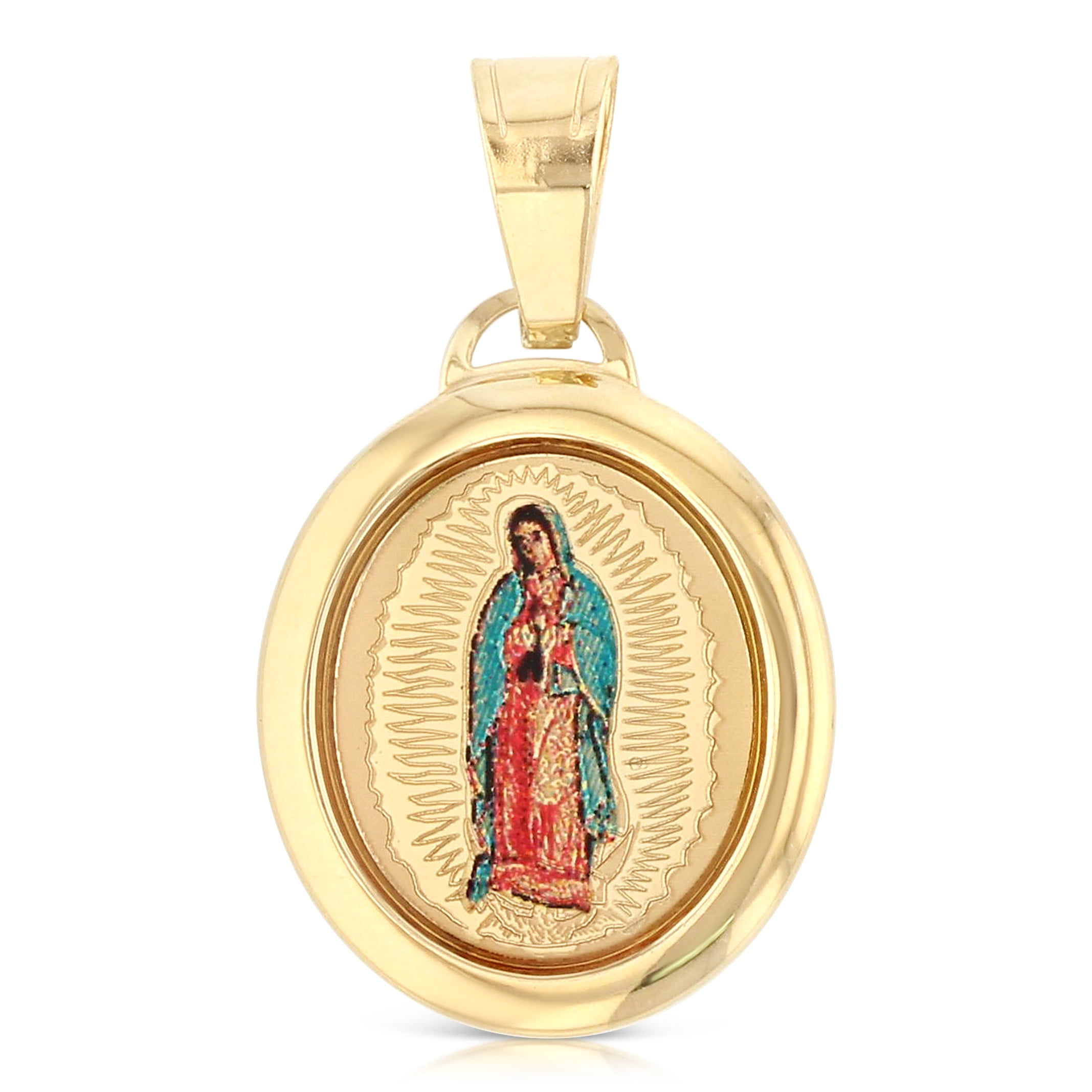 Ioka-14K Yellow Gold Our Lady of Guadalupe Enamel Picture Religious ...