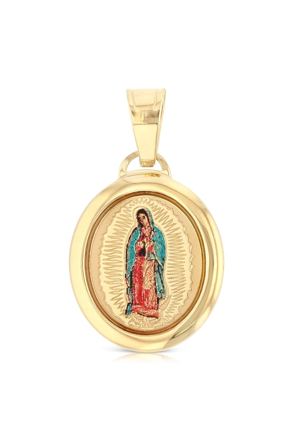 -14K Yellow Gold Our Lady of Guadalupe Enamel Picture Religious Charm Pendant For Necklace or Chain