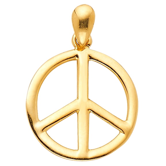 Ioka-14K Yellow Gold Peace Sign Cubic Zirconia CZ Charm Pendant For Necklace or Chain