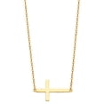 thumbnail image 1 of Ioka - 14K Yellow Gold Plain Dainty Side Way Cross Pendant Charm Chain Necklace - 17+1", 1 of 4