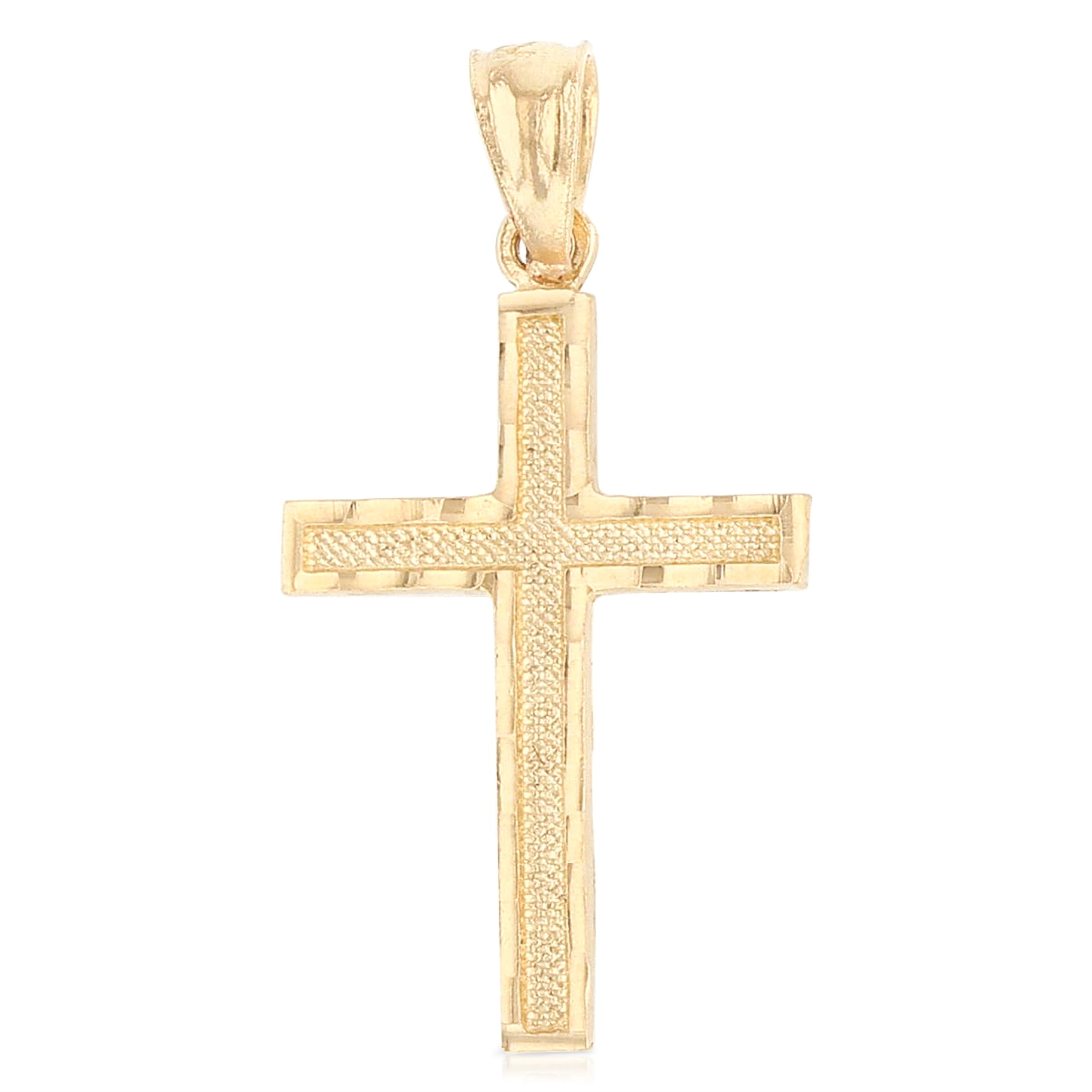 Ioka - 14K Yellow Gold Religious Cross Pendant Charm for Men and Women