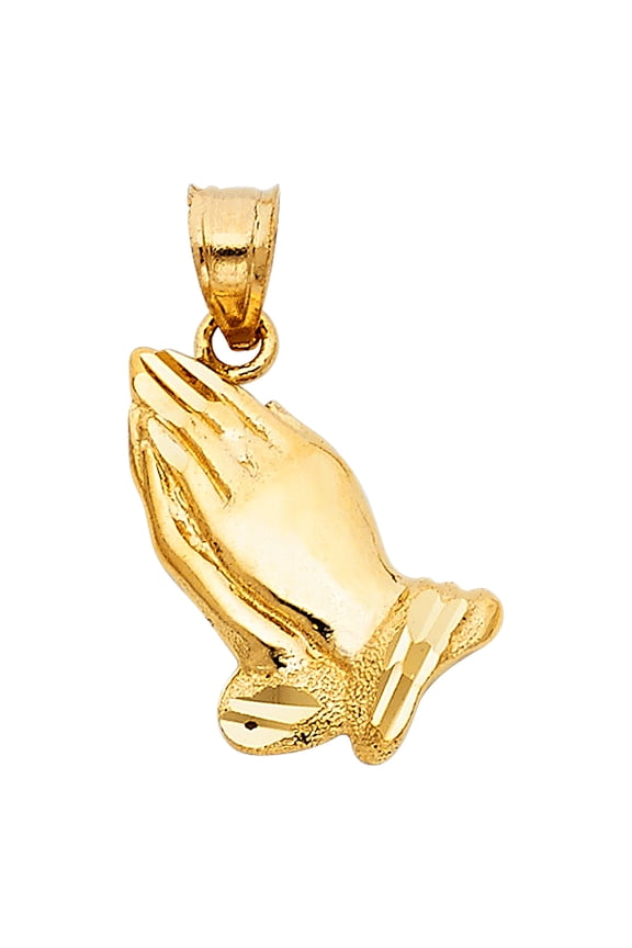 -14K Yellow Gold Religious Praying Hand Charm Pendant For Necklace or Chain