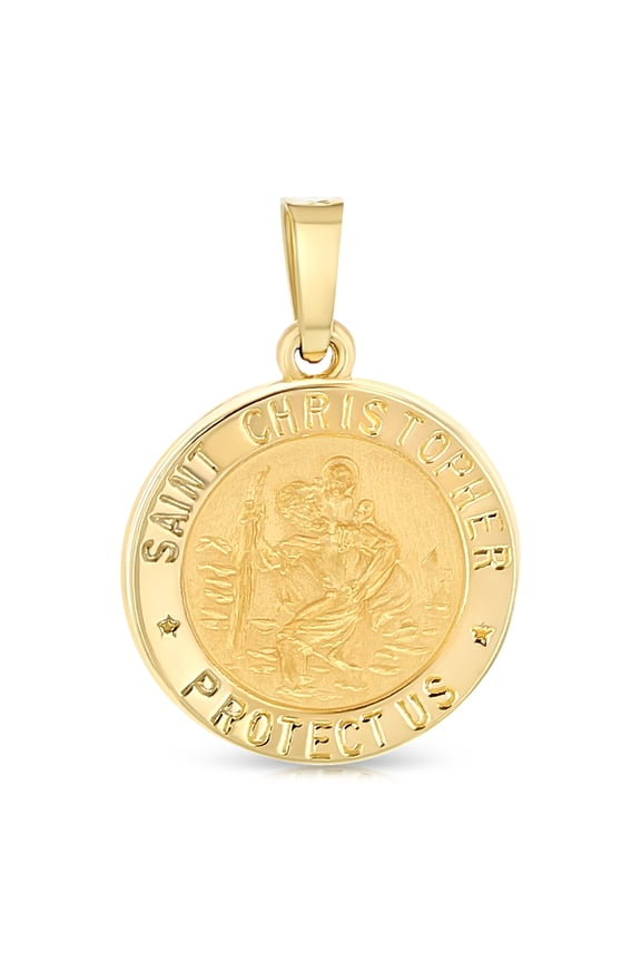 -14K Yellow Gold Religious St. Christopher Charm Pendant For Necklace or Chain