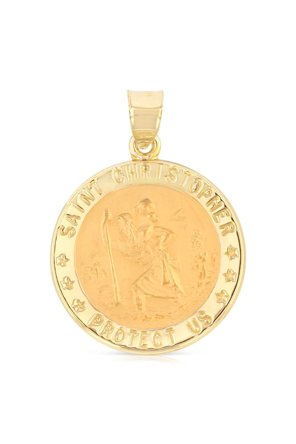 -14K Yellow Gold Religious St. Christopher Charm Pendant For Necklace or Chain