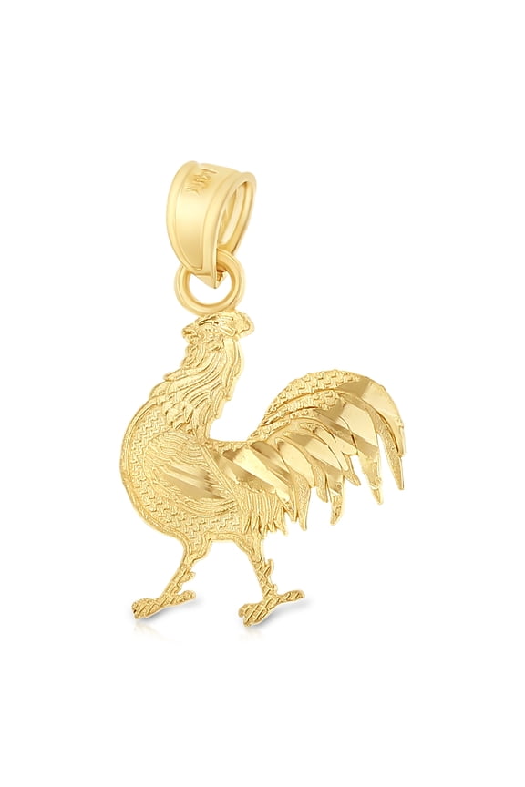 -14K Yellow Gold Rooster Charm Pendant For Necklace or Chain