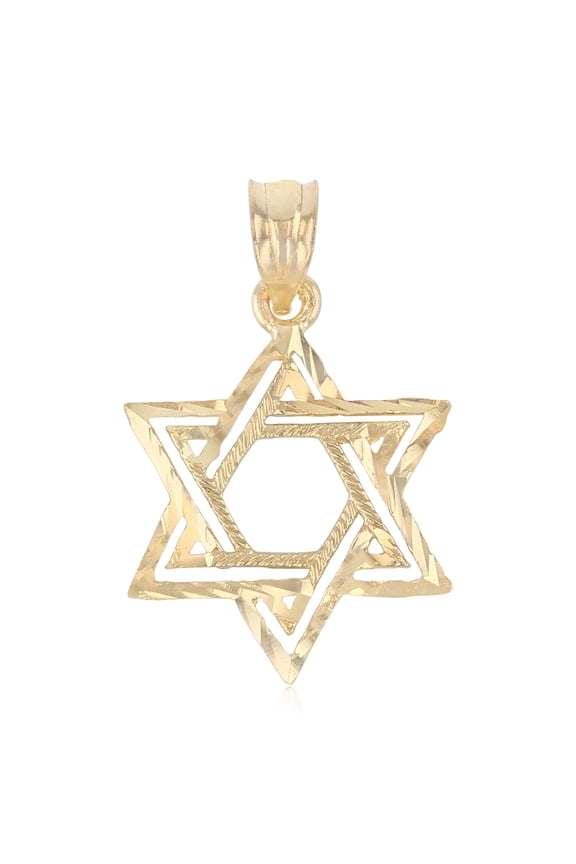 -14K Yellow Gold Star of David Charm Pendant For Necklace or Chain