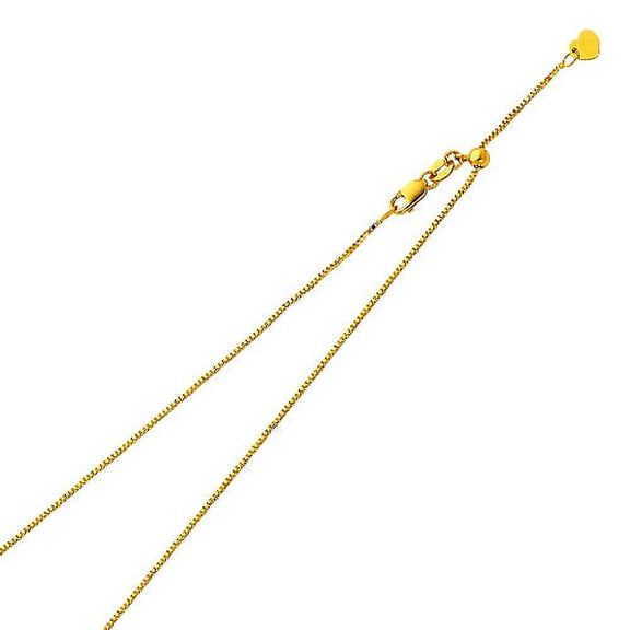 Ioka - 14K Yellow Solid Gold 0.8mm Adjustable Box Chain Necklace with Lobster Clasp - 20"