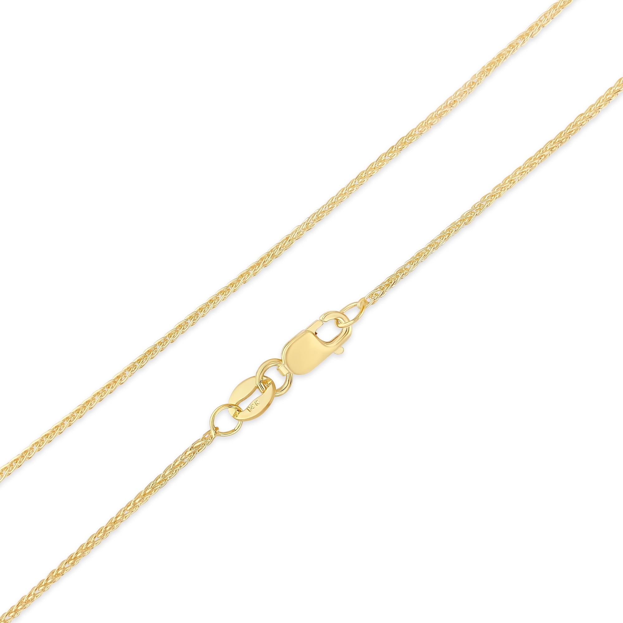Ioka - 14K Yellow Solid Gold 1.1mm Wheat Chain Necklace with Lobster Clasp - 18"