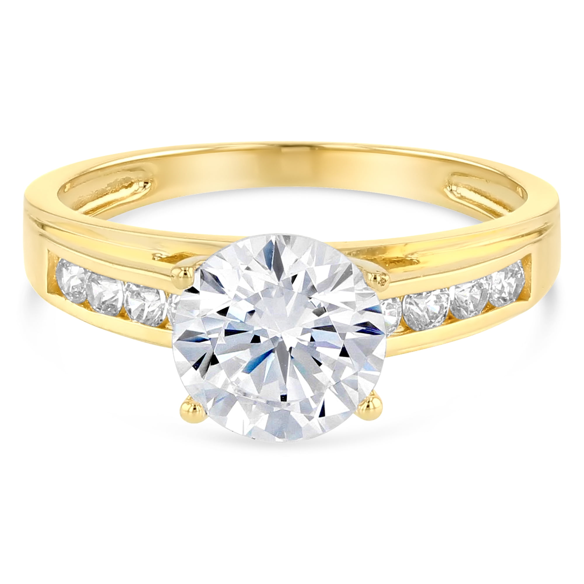 Ioka - 14K Yellow Solid Gold 1.5 Ct. Round Cut Solitaire Cubic Zirconia ...