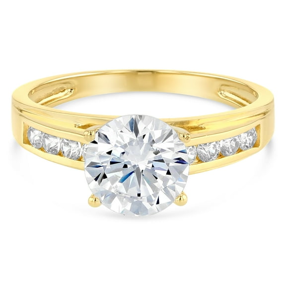Ioka - 14K Yellow Solid Gold 1.5 Ct. Round Cut Solitaire Cubic Zirconia CZ Wedding Engagement Ring - Size 7