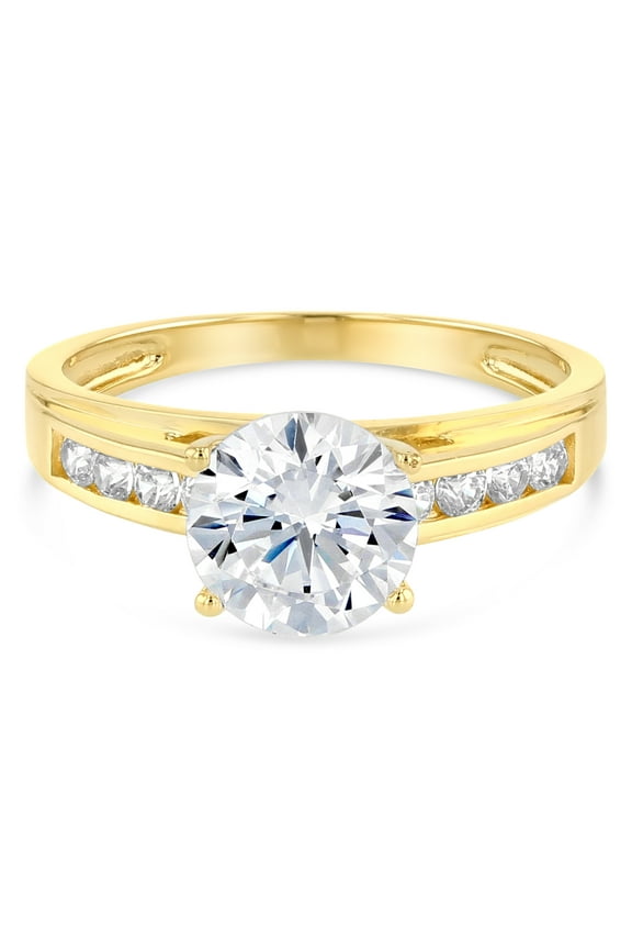 - 14K Yellow Solid Gold 1.5 Ct. Round Cut Solitaire Cubic Zirconia CZ Wedding Engagement Ring - Size 7