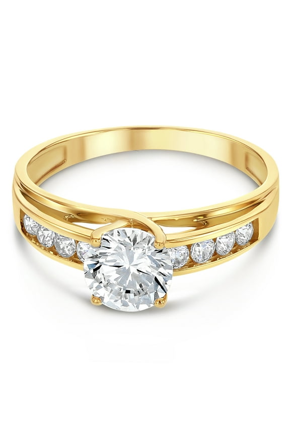 - 14K Yellow Solid Gold 1 Ct. Round Cut Cubic Zirconia CZ Wedding Engagement Ring - Size 5.5