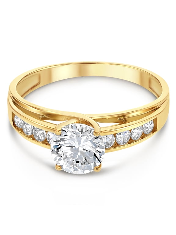 - 14K Yellow Solid Gold 1 Ct. Round Cut Cubic Zirconia CZ Wedding Engagement Ring - Size 7.5
