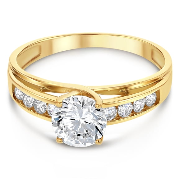 Ioka - 14K Yellow Solid Gold 1 Ct. Round Cut Cubic Zirconia CZ Wedding Engagement Ring - Size 8