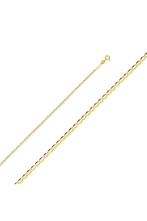 - 14K Yellow Solid Gold 2mm Flat Mariner Chain Necklace with Spring Ring Clasp - 18"