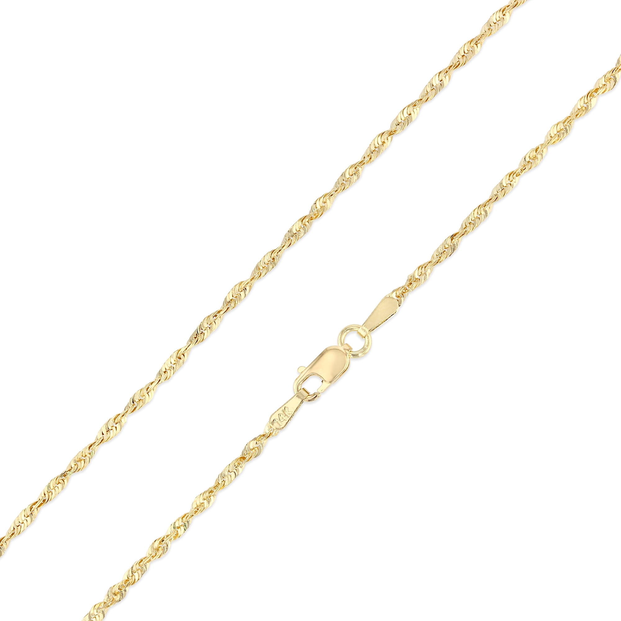 Ioka - 14K Yellow Solid Gold 2mm Rope Chain Necklace with Lobster Clasp - 22"