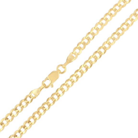 Ioka - 14K Yellow Solid Gold 3.6mm Cuban Chain Bracelet with Lobster Clasp - 7.5"