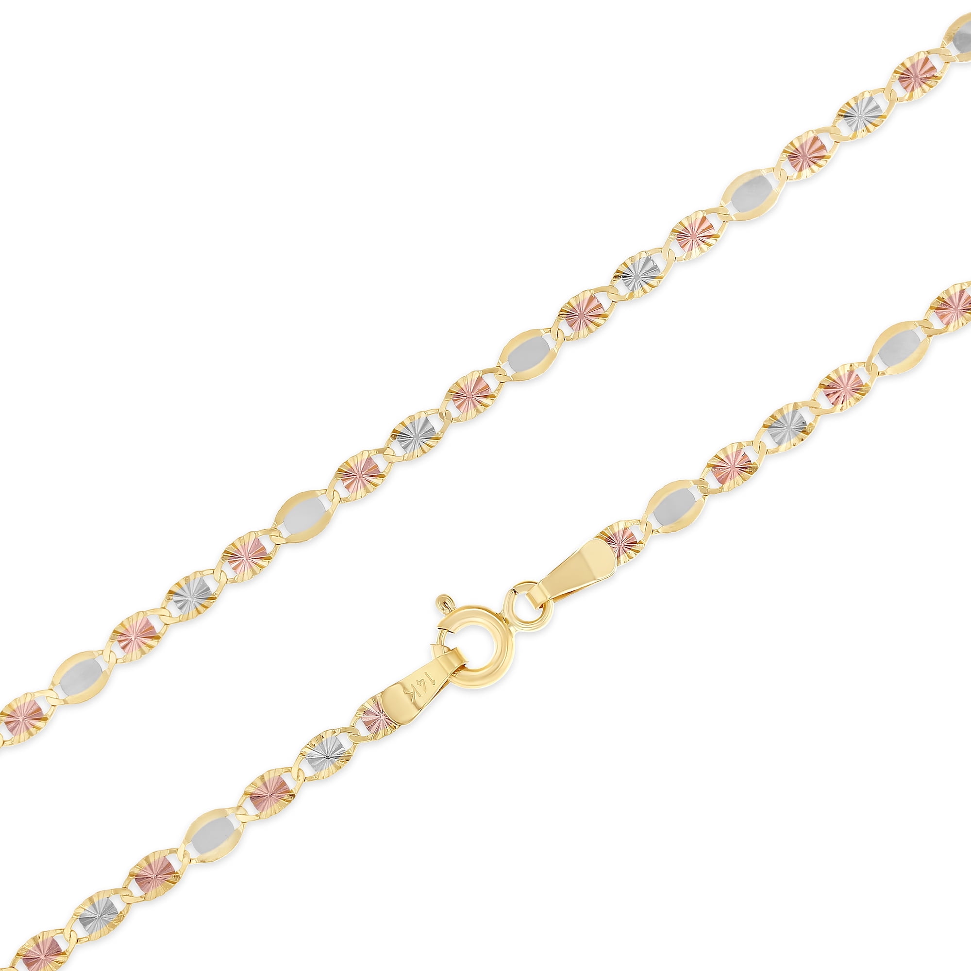 Ioka - 14K Yellow Solid Gold 3mm Flat Valentino Star Diamond Cut Chain Necklace with Spring Ring Clasp - 24"