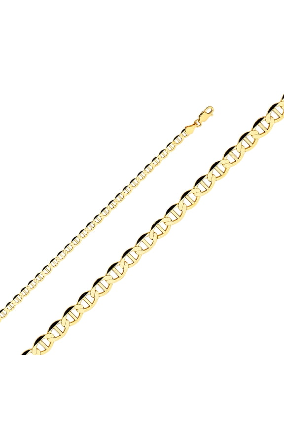- 14K Yellow Solid Gold 4.4mm Flat Mariner Chain Necklace with Lobster Clasp - 22"