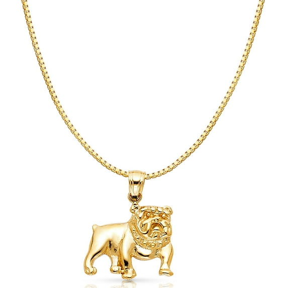 Ioka-14K Yellow Solid Gold Bulldog Charm Pendant with 1.2mm Box Chain Necklace - 18"