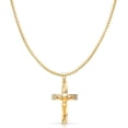 thumbnail image 1 of Ioka-14K Yellow Solid Gold Religious Crucifix Stamp Charm Pendant with 1.2mm Box Chain Necklace - 24", 1 of 4