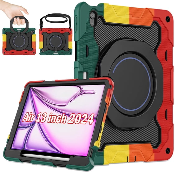 Iokmax for iPad Air 13 Inch Case M2 2024 with HD Screen Protector & Shoulder Strap & Pen Holder [ 15FT Drop Protection] Heavy Duty Military Case for iPad Air 13 M2 - Rotating Stand for Kids