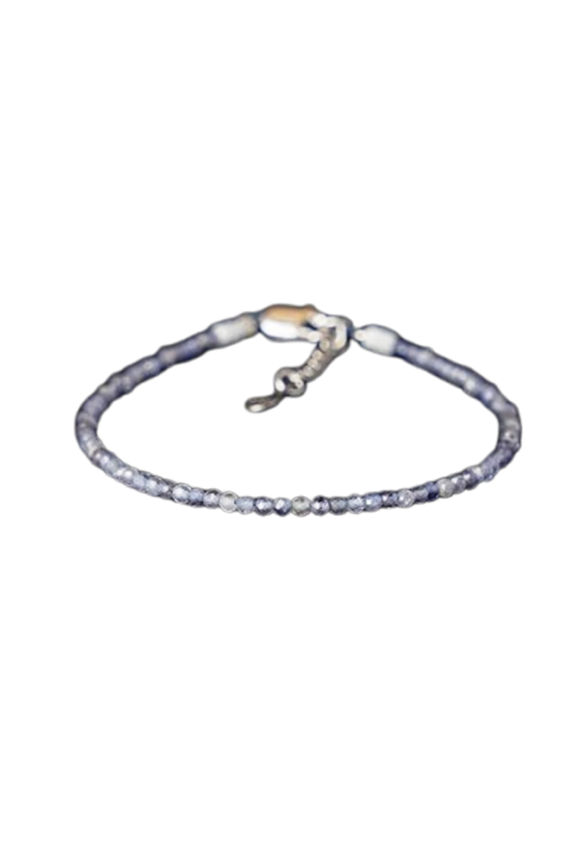 Iolite 2mm Round Shape Faceted Cut Beads 7 inch Adjustable Silver Plated Clasp Bracelet for men, women, unisex. Link Chain Stacking Bracelet.|LINK_03891
