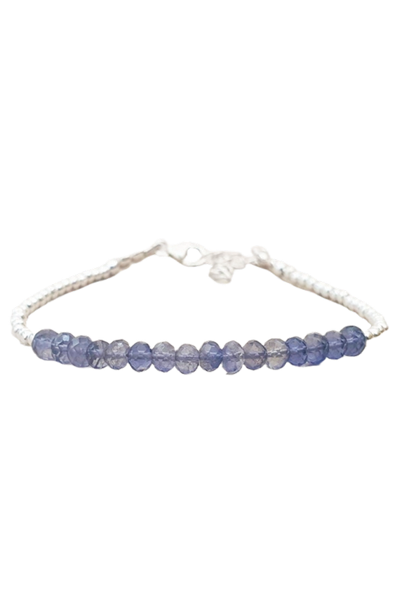 Iolite 3.5mm Round Shape Faceted Cut Beads 7 inch Silver Plated Clasp Bracelet for men, women, unisex. Link Chain Stacking Bracelet.|LINK_03895