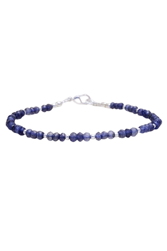Iolite 3mm Rondelle Shape Faceted Cut Beads 7 inch Adjustable Silver Plated Clasp Bracelet for men, women, unisex. Link Chain Stacking Bracelet.|LINK_03860