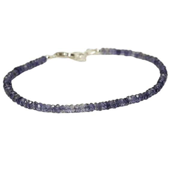 Iolite 3mm Rondelle Shape Faceted Cut Beads 7 inch Silver Plated Clasp Bracelet for men, women, unisex. Link Chain Stacking Bracelet.|LINK_03861